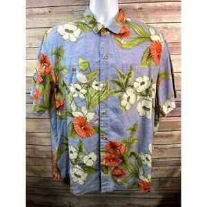 Tommy Bahama Shirt Mens XL Floral Blue Hawaiian Island